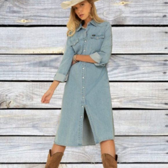 Lee Dresses Lee Vintage Modern M Blue Western Denim Jean Dress Poshmark